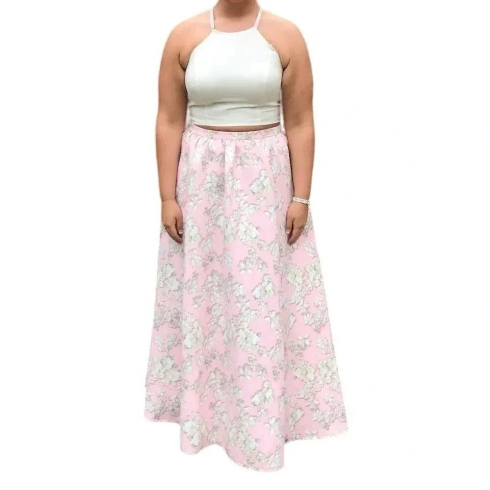 Cynthia Rowley Maxi Skirt 14 Pink Floral Brocade Pockets High Waist Formal‎
